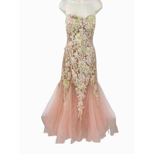 STUNNING JOVANI EMBROIDERED FLORAL RHINESTONE PEARL MERMAID PROM FORMAL GOWN